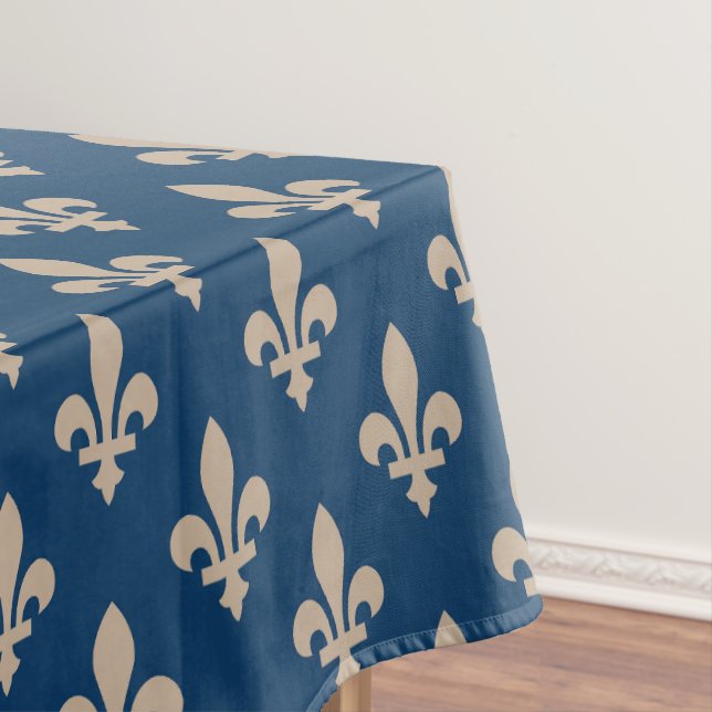 Fleur de Lis Pattern, Royal French, Cream on Blue Tablecloth (In Situ)