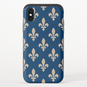 Fleur de Lis Pattern, Royal French, Cream on Blue iPhone XS Slider Case