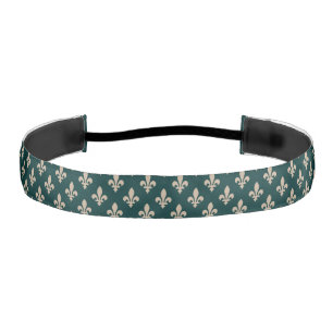 Fleur de Lis Pattern, Royal French Cream on Green Athletic Headband