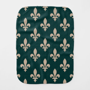 Fleur de Lis Pattern, Royal French Cream on Green Baby Burp Cloth