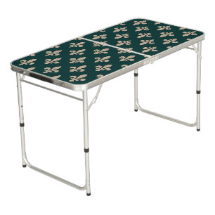 Fleur de Lis Pattern, Royal French Cream on Green Beer Pong Table