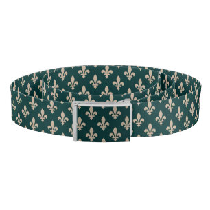 Fleur de Lis Pattern, Royal French Cream on Green Belt