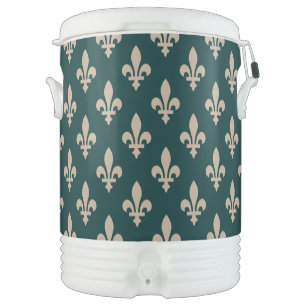 Fleur de Lis Pattern, Royal French Cream on Green Beverage Cooler