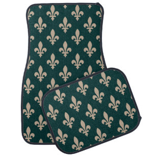 Fleur de Lis Pattern, Royal French Cream on Green Car Floor Mat