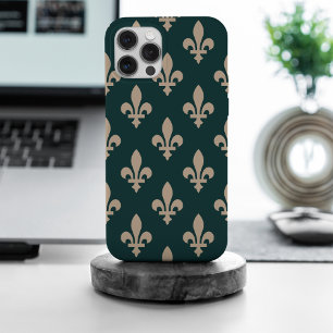 Fleur de Lis Pattern, Royal French Cream on Green iPhone 15 Pro Max Case