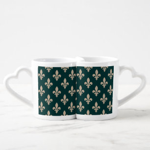 Fleur de Lis Pattern, Royal French Cream on Green Coffee Mug Set