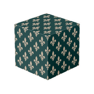 Fleur de Lis Pattern, Royal French Cream on Green Cube