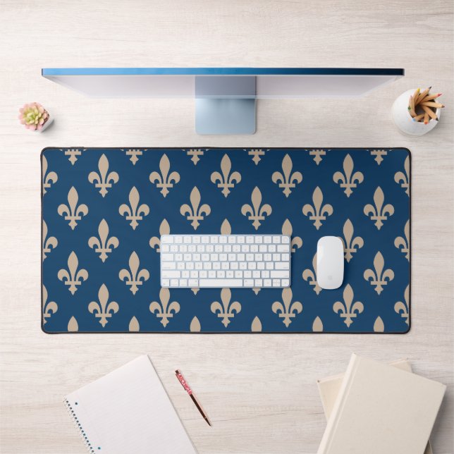 Fleur de Lis Pattern, Royal French Cream on Green Desk Mat (Office 1)