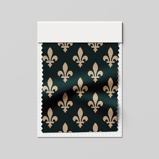 Fleur de Lis Pattern, Royal French Cream on Green Fabric