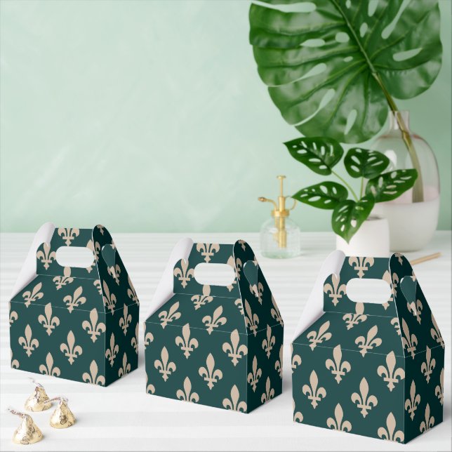 Fleur de Lis Pattern, Royal French Cream on Green Favor Boxes (Multiple)