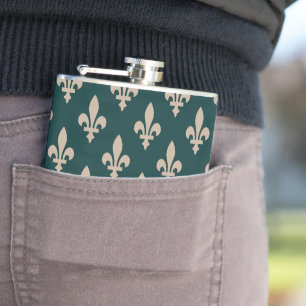 Fleur de Lis Pattern, Royal French Cream on Green Flask