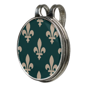 Fleur de Lis Pattern, Royal French Cream on Green Golf Hat Clip