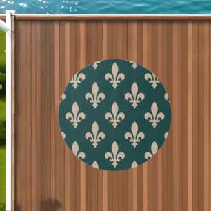 Fleur de Lis Pattern, Royal French Cream on Green Outdoor Rug