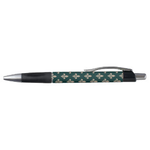 Fleur de Lis Pattern, Royal French Cream on Green Pen