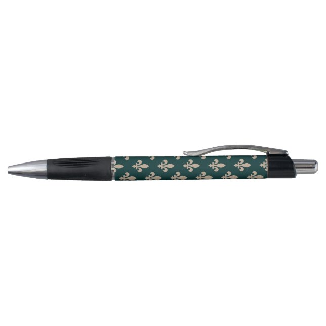 Fleur de Lis Pattern, Royal French Cream on Green Pen (Top)