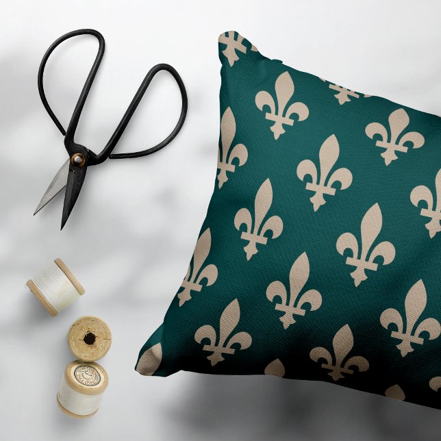 Fleur de Lis Pattern, Royal French Cream on Green Pet Bed (Creator Uploaded)