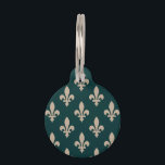 Fleur de Lis Pattern, Royal French Cream on Green Pet ID Tag<br><div class="desc">Elegant, stylish and sophisticated pattern with cream Fleur De Lis Pattern on green background. Modern and trendy design, perfect for the heraldry charge lover.</div>