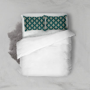 Fleur de Lis Pattern, Royal French Cream on Green Pillow Case