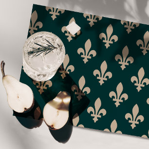 Fleur de Lis Pattern, Royal French Cream on Green Placemat