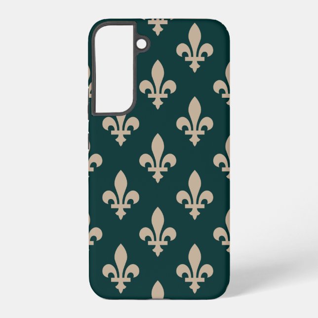 Fleur de Lis Pattern, Royal French Cream on Green Samsung Galaxy Case (Back)