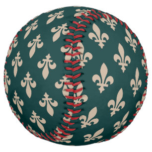 Fleur de Lis Pattern, Royal French Cream on Green Softball