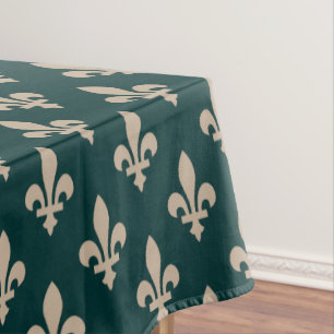Fleur de Lis Pattern, Royal French Cream on Green Tablecloth