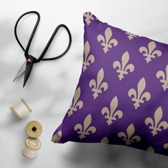 Fleur de Lis Pattern, Royal French Cream on Purple Accent Pillow (Creator Uploaded)