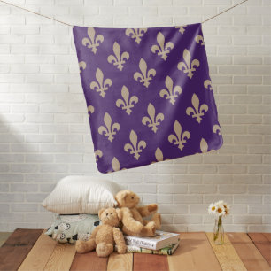 Fleur de Lis Pattern, Royal French Cream on Purple Baby Blanket