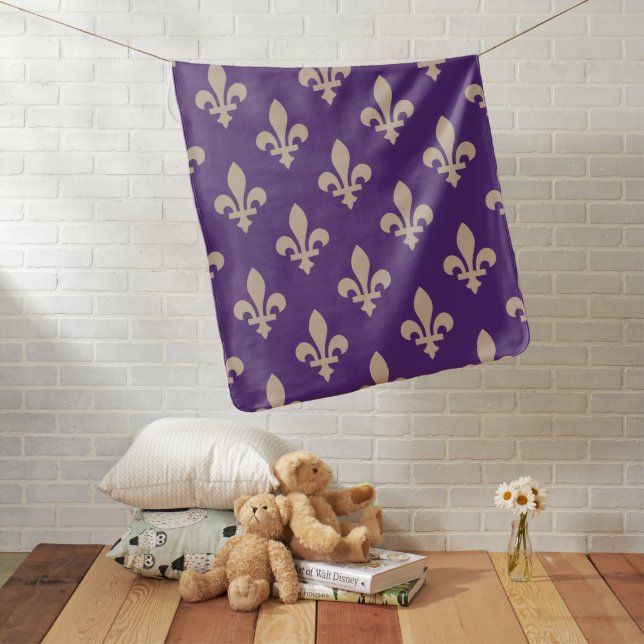 Fleur de Lis Pattern, Royal French Cream on Purple Baby Blanket (In Situ)