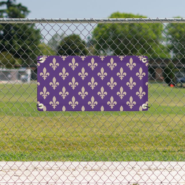 Fleur de Lis Pattern, Royal French Cream on Purple Banner (Insitu)