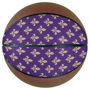 Fleur de Lis Pattern, Royal French Cream on Purple Basketball