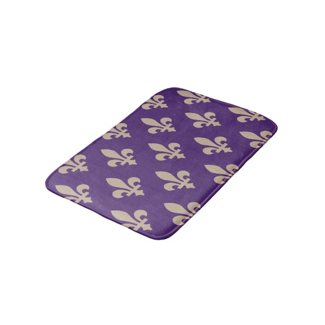 Fleur de Lis Pattern, Royal French Cream on Purple Bath Mat (Angled)