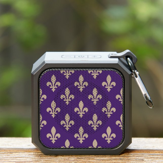 Fleur de Lis Pattern, Royal French Cream on Purple Bluetooth Speaker (Insitu(Outdoor))