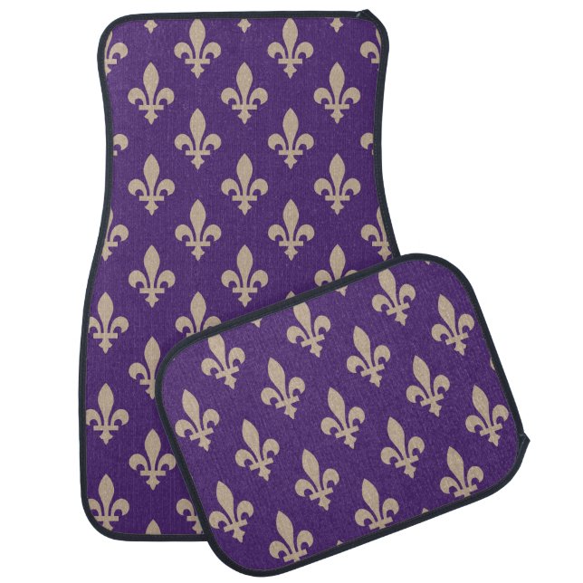 Fleur de Lis Pattern, Royal French Cream on Purple Car Floor Mat (Set)