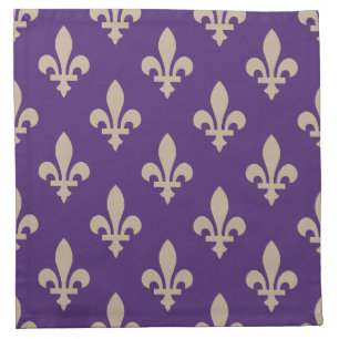 Fleur de Lis Pattern, Royal French Cream on Purple Cloth Napkin