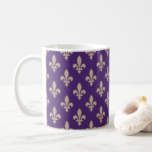 Fleur de Lis Pattern, Royal French Cream on Purple Coffee Mug