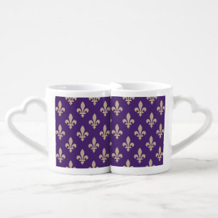 Fleur de Lis Pattern, Royal French Cream on Purple Coffee Mug Set