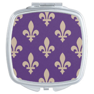 Fleur de Lis Pattern, Royal French Cream on Purple Compact Mirror