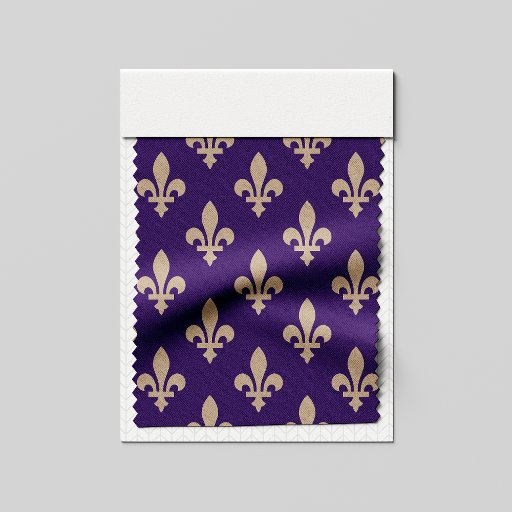 Fleur de Lis Pattern, Royal French Cream on Purple Fabric