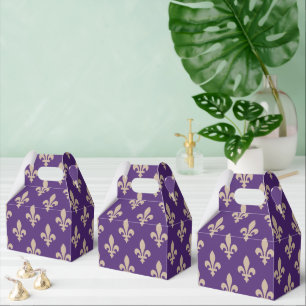 Fleur de Lis Pattern, Royal French Cream on Purple Favor Boxes