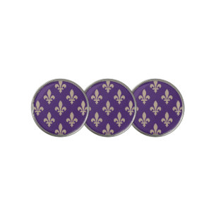 Fleur de Lis Pattern, Royal French Cream on Purple Golf Ball Marker
