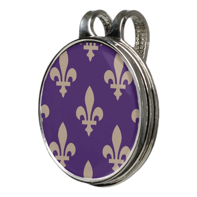 Fleur de Lis Pattern, Royal French Cream on Purple Golf Hat Clip (3/4)