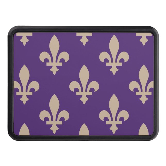 Fleur de Lis Pattern, Royal French Cream on Purple Hitch Cover (Front)