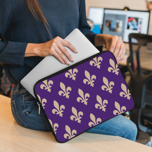 Fleur de Lis Pattern, Royal French Cream on Purple Laptop Sleeve