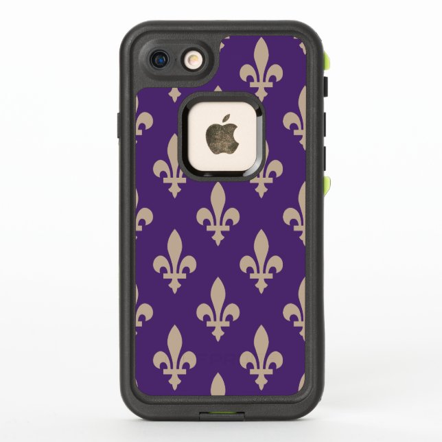 Fleur de Lis Pattern, Royal French Cream on Purple LifeProof iPhone Case (Back)