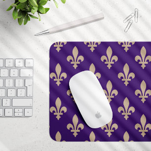 Fleur de Lis Pattern, Royal French Cream on Purple Mouse Pad
