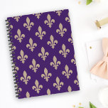 Fleur de Lis Pattern, Royal French Cream on Purple Notebook