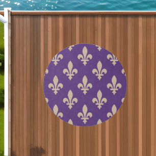 Fleur de Lis Pattern, Royal French Cream on Purple Outdoor Rug