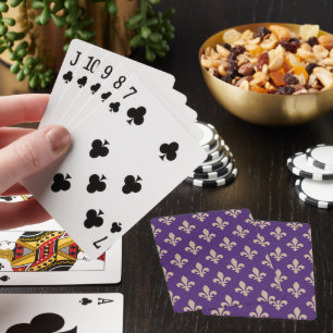 Fleur de Lis Pattern, Royal French Cream on Purple Poker Cards