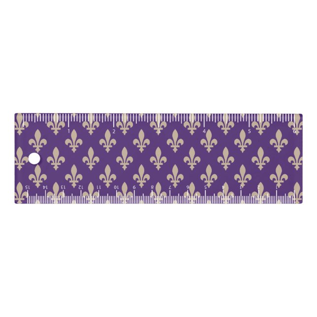 Fleur de Lis Pattern, Royal French Cream on Purple Ruler (Front)